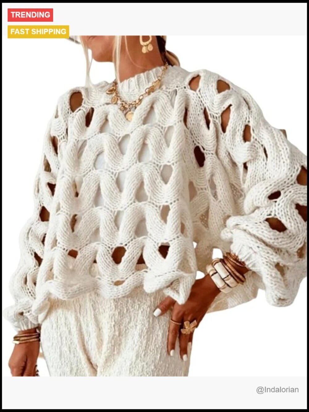 Oversized Crochet Knit Hollow Out Sweater - Summer Coverup Crop Top